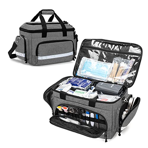 Damero Medical Trauma Bag, First Aid Bags Empty Medical Bag with Detachable Dividers, Ideal for Nurse, Physical Therapists, Doctors, Gray (Bag ONLY)