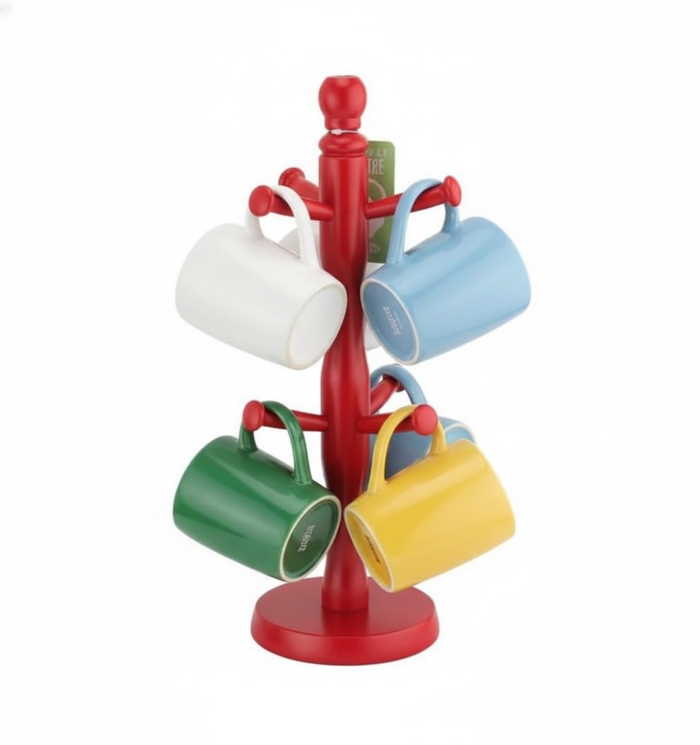 Acense Red Mug Tree Cup Holder Kitchen Mug Holder For Coffee Mugs & Tea Cups (Red)