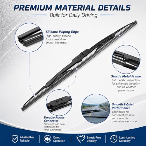 Image of BBTO 16 Pack Wiper Blades Windshield Wipers for Cars U J Hook, 26 18 Inch | Silicone Windshield Wipers, Durable Replacement Blade Set, All Season, Universal Front Fit Passenger Driver Side