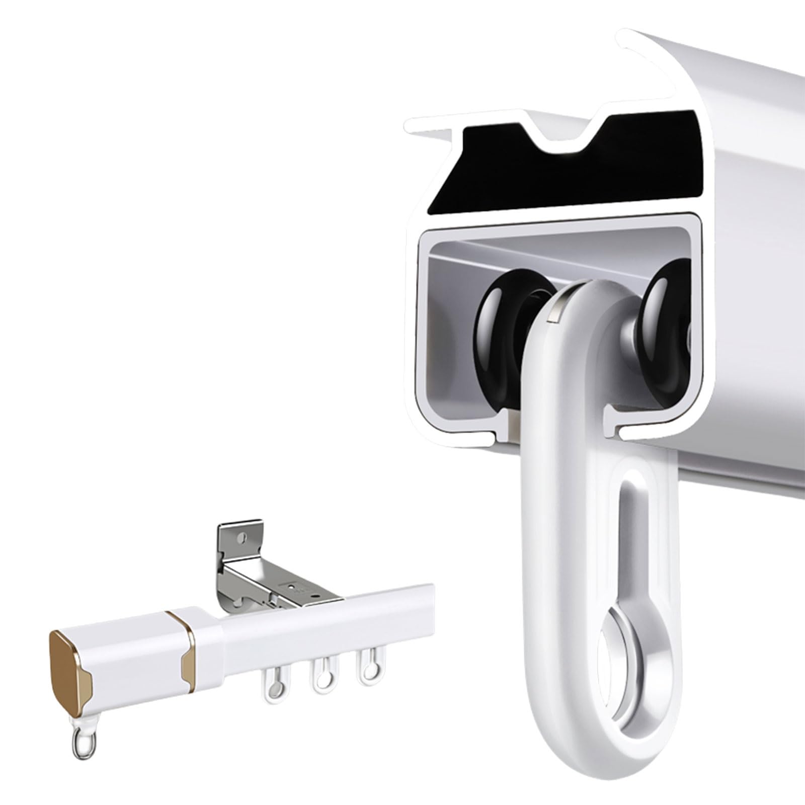 HeavyDuty cichy aluminiowy karnisz, ulepszone zaślepki, gładkie przesuwne pręty, wysokiej jakości karnisze do luksusowych przestrzeni (biały, 140 cm)
