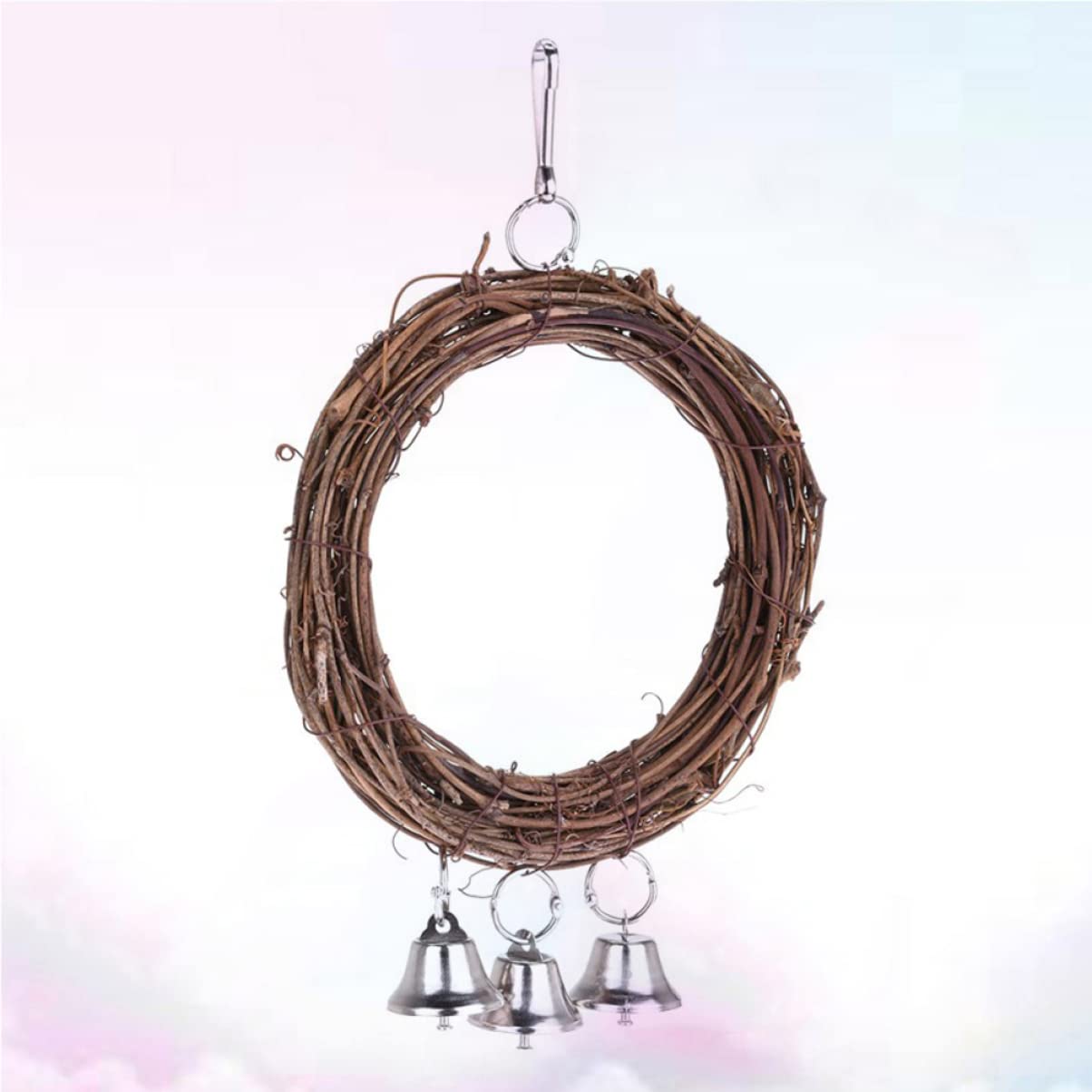 Angoily 2pezzi Altalena Per Uccelli Rattan Con Campanelli e Pervinca Legno Giocattolo Per Pappagalli e Parrocchetti Casuali