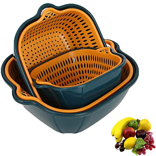 3 Piezas Lavado y Colador, Coladores Plástico Para Frutas, Colador y Tazón, Colador Cocina Multifunción 2 En 1 Adecuado Para Lavado Frutas y Verduras Para Cocina Cover