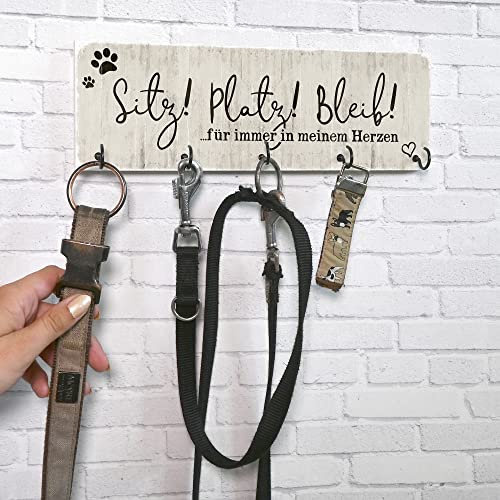 Interluxe Leinengarderobe - Sitz Platz Bleib für immer - Hundegarderobe Hund Dog Wandhaken Hundezubehör Hundeleine Auhänger