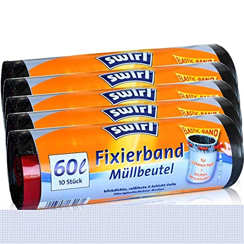 Preisvergleich Produktbild 5x Swirl Fixierband Müllbeutel 60L (10 stk. / Rolle)