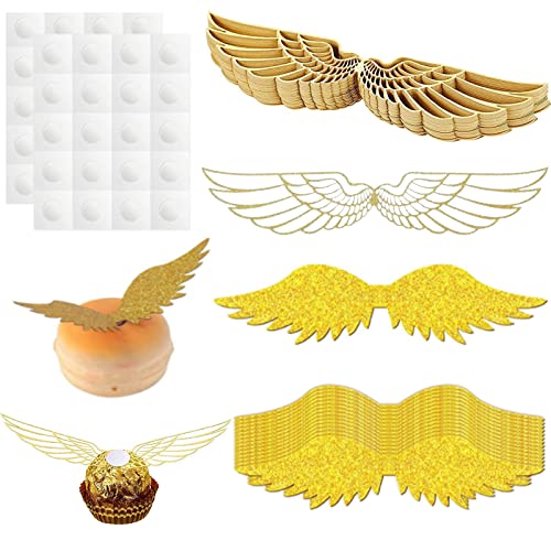 40 Pièces Ailes dorées à paillettes pour décoration de cupcake, 2 Style Décoration de gâteau magique Wizard, Décoration de gâteau pour anniversaire d'enfant, Fête de mariage, Thème sorcier Cover