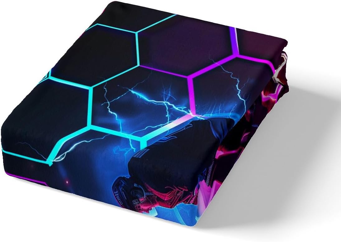 jejeloiu Ice Hockey Bedding Set Queen Size Kids Hockey Player Fitted Sheet for Boys Girls Teens Winter Event Ball Bed Sheets Set Soft Microfiber,No Flat Sheet