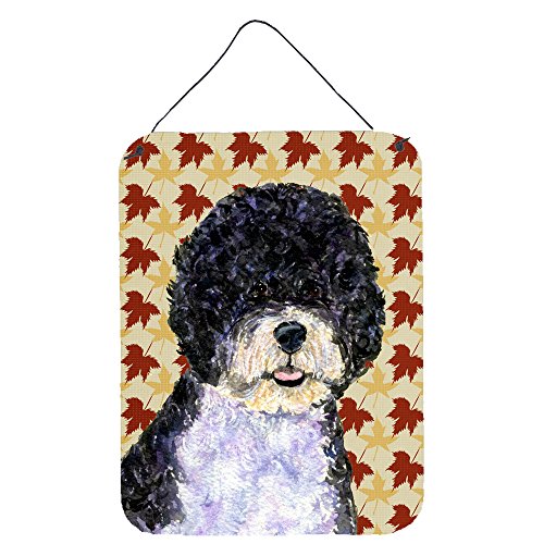 Caroline's Treasures SS4366DS1216 Portuguese Water Dog Fall Leaves Portrait Wall or Door Hanging Prints Aluminum Metal Sign Kitchen Wall Bar Bathroom Plaque Home Decor Front Door Plaque, 12x16, Multic