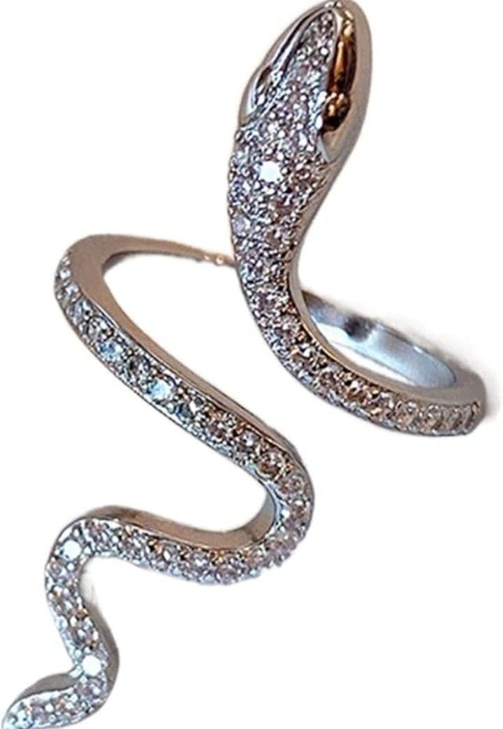 Crystal Snake Pattern Ring for Women, Statement Fashion Jewelry with Sparkling Rhinestone Detailing, Elegant and Edgy Design for All Occasions-image-2