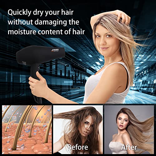 1875W Jinri Professional Tourmaline Hair Dryer, Infrared Hair Dryer, Negative Ion Salon Hair Dryer, Low Noise Hair Dryer, With Comb Diffuser And Concentrator,2 Speed & 3 Heat Settings Black #TOP2