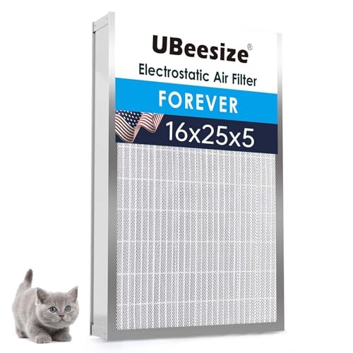 Image of UBeesize 16x25x5 Reusable Electrostatic Air Filter HVAC AC Furnace Filter,Washable, Lasts a Lifetime,Permanent Filter,for Honeywell FC100A1029, Lennox X6672, Carrier(Actual Size:15.75x24.69x4.33 Inch)
