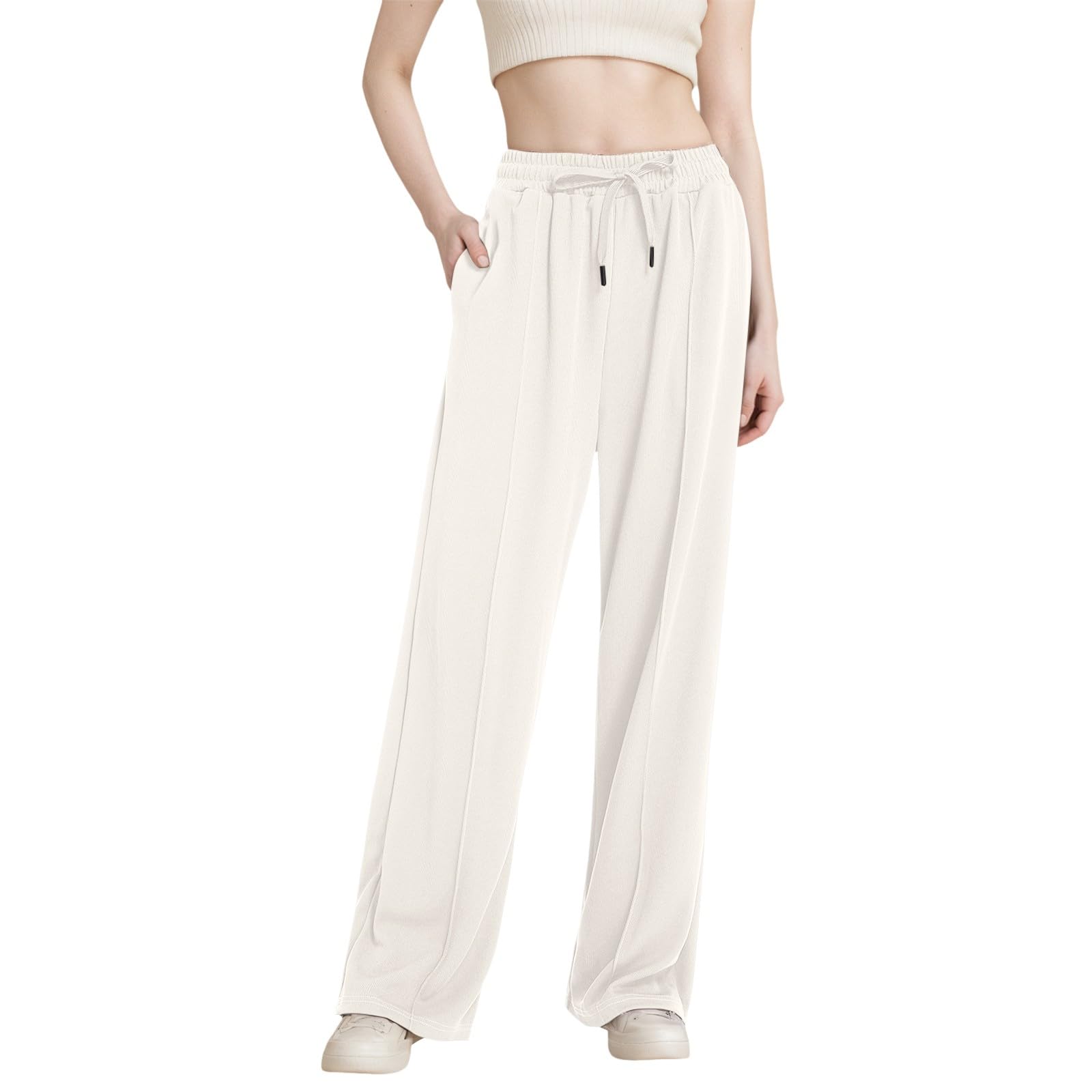 Pantalon Chandal Mujer Chandal Ancho Jogger Pantalones Casuales Anchos Mujer Cintura Alta Elástico Cordón Bolsillos Laterales Holgados Informales Yoga Deportivo Otoño Invierno