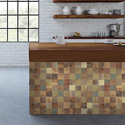 Dicofun 10 Sheets Peel And Stick Metal Backsplash Tiles, Self-Adhesive Aluminum Mosaic Tile, Rust Classical Retro Copper Backsplash For Kitchen & Bathroom #TOP5