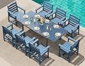 SERWALL 9-Piece Outdoor Dining Set, 60" - 83" Expandable Outdoor Dining Table and 8 HDPE Chairs, All Weather HDPE Outdoor Furniture Set for Backyard, Garden, Blue