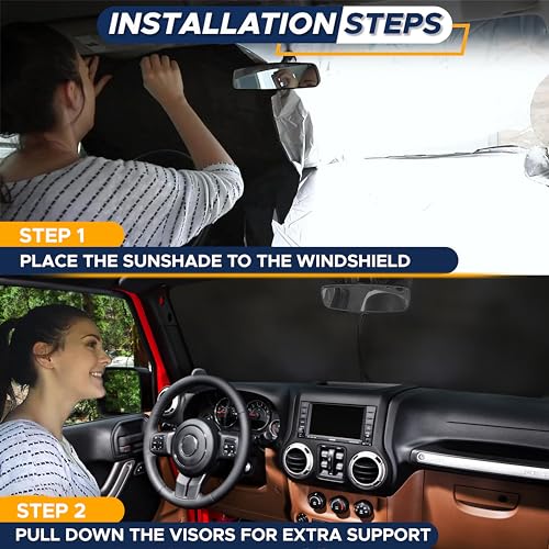 Image of EcoNour Jeep Windshield Sunshade | Sun Visor for UV Rays & Heat Protection | Suitable for Wrangler, Gladiator | Jeep Accessories for Wrangler | X-Small - 60x21 Inches