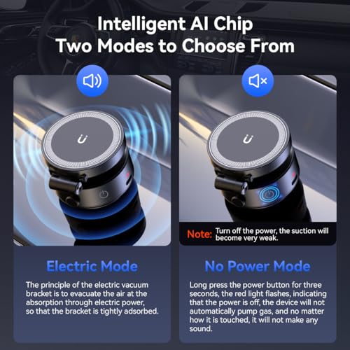Image of Electric Vacuum Suction Car Phone Holder, 360 Rotation Magnetic Phone Holder for Car Foldable Strong Suction Adjustable Car Phone Mount Stand for iPhone16 /15 /14 /13 /12(Not Charge Phone)