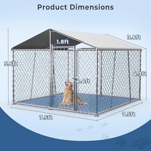 image for Lyromix Upgraded 7.5×7.5FT Outdoor Dog Kennel with Cover Roof, Large 