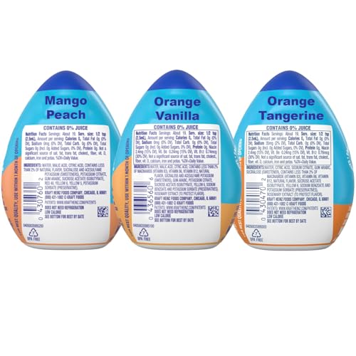 Image of Mio Energy Water Enhancer Variety Pack, 1.62 fl oz, 3 Flavors (Mango Peach, Orange Vanilla, Orange Tangerine) with Caffeine and B-Vitamins, Zero Sugar