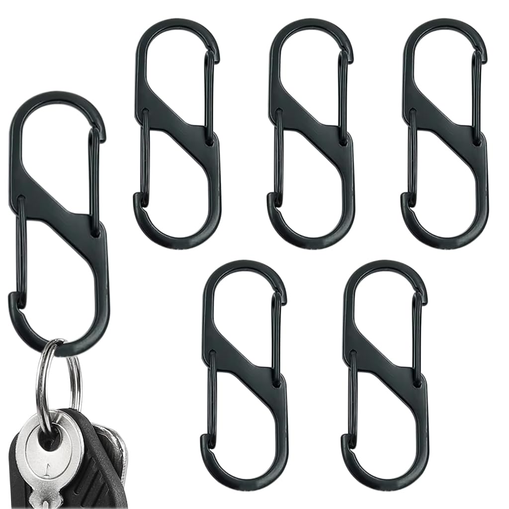 PROBEROSProberos® 5Pcs Mini Carabiners for Keys - 2.36 Inch Small S Hook Carabiner Keychain, Zinc Alloy Durable Snap Clip for Camping, Hiking, Travel, Backpack, Outdoor Gear (Black)