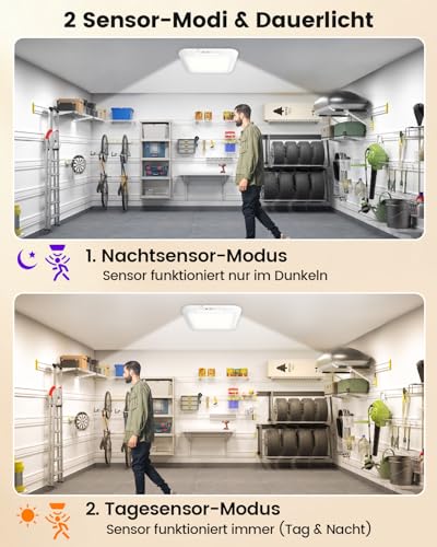 Lustaled Wiederaufladbare Deckenlampe mit Bewegungsmelder, Magnetisch Kabellos LED Akku Aufladbar mit Fernbedienung, 3 Farbtemperaturen, Dimmbar für Badezimmer, Treppenhaus, Flur, Garage, Schrank