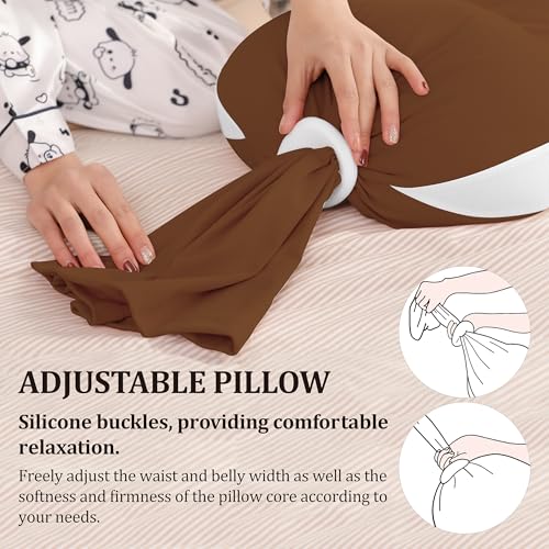 Image of TADO MUSLIN Pregnancy Pillow for Pregnant Women - Adjustable Full Body Maternity Pillow for Sleeping - Support for Back, HIPS, Legs, Belly - Premium, Washable, Comfortable Pregnancy Body Pillow Brown