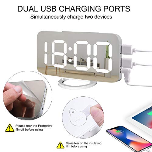 Miowachi Digital Alarm Clock,Large Mirrored Led Clock,Snooze,Dim Night Light 2 Usb Charger Ports Desk Alarm Clocks thumb #5