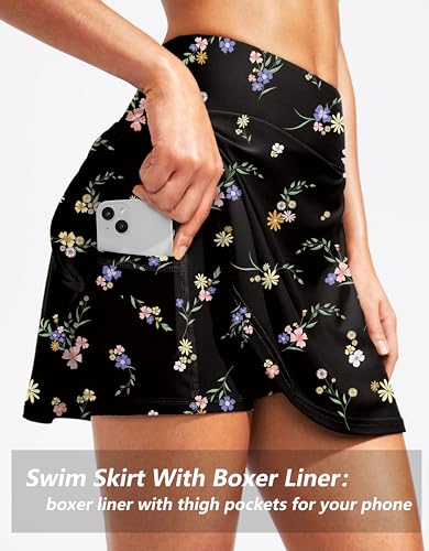 Image of Kayrth Women's High Waisted Swim Skirt with Zipper Pockets Tummy Control Bathing Suit Swimsuit Tankini Bottoms