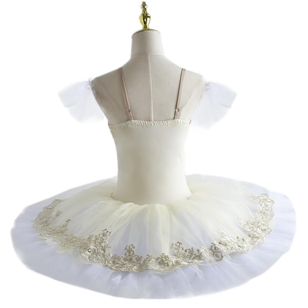 tutù da Balletto Bianco per Bambine con Bretelle E Ricami Costume da Ballerina del Lago dei Cigni Costume da Spettacolo (110)