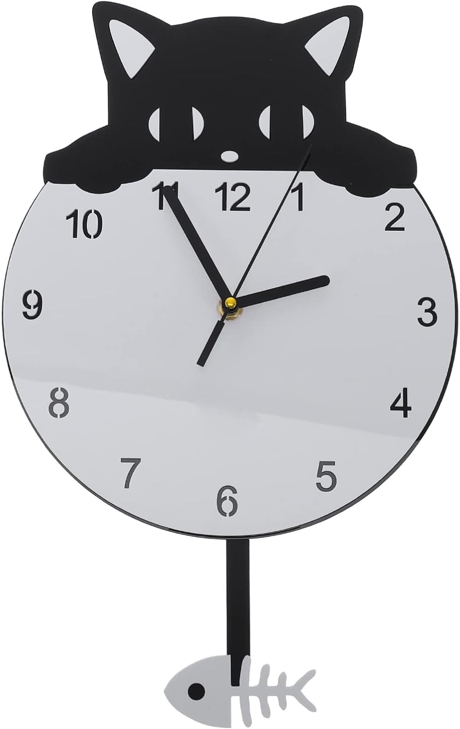 HOMSFOU Silent Wall Clock Wall Hanging Clock Round Cat Kitten Silent