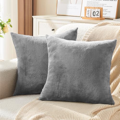 Image of BEDELITE Velvet Pillow Covers with Zipper, Gray, 18x18 Inches, 2 Pack | Super Soft, Cozy Luxury Feel, Square Decorative Pillow Covers, for Bedroom Sofa Couch, All-Season Comfort, Easy Care