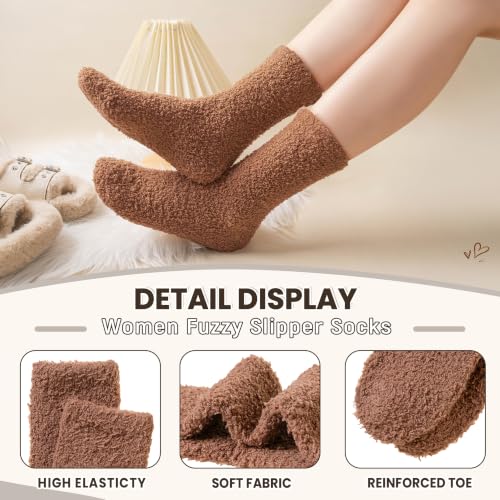 Image of Eocom Fuzzy Socks for Womens Warm Fluffy Winter Cozy Thick Plush Slipper Sleep Comfy Crew Christmas Socks 5 Pairs