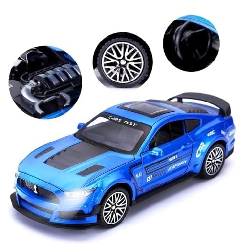 Image of 1:32 Scale Mustang GT500 Toy Car | Metal Pullback Diecast Car for Kids with Openable Doors, Sound, Light Effects Toy for Car Enthusiasts (Color As Per Available)