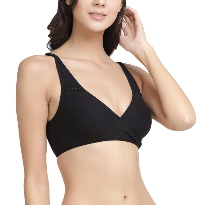 Image of Inner Sense Organic Cotton Bamboo Nursing Bra for Women I Non Padded Feeding Bra with Keyhole Back Design I Wire Free Maternity Innerwear with Full Coverage