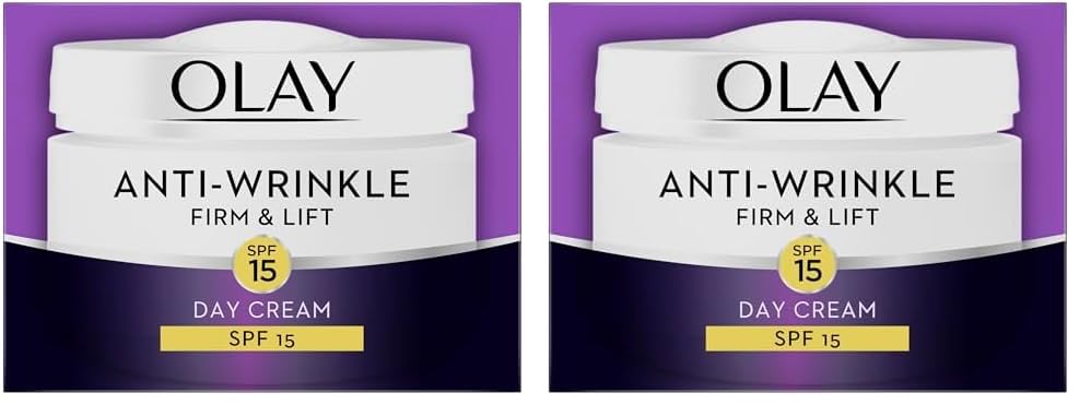 Olay Anti-Arrugas Firme y Levante Antienvejecimiento Crema hidratante Crema de Día SPF 15-50 ml (Paquete de 2)