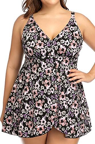 PERONA Women's Swimdress Plus Size Swimwear One Piece Swimsuit Floral Print Bathing Suit (US 24(Read The Size Chart in Our Image), Ada)