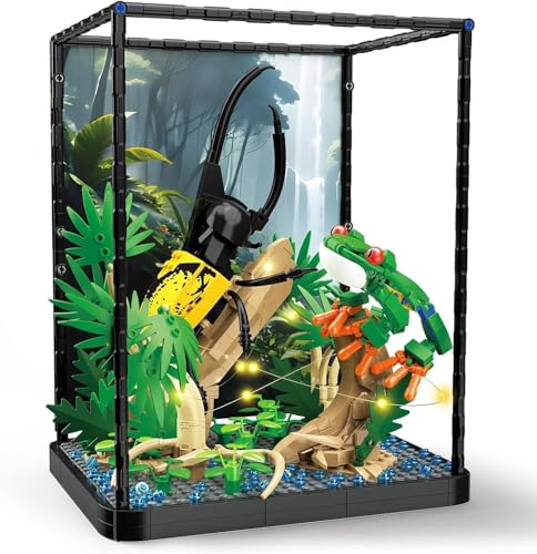 QLT QIAOLETONG Ideas - Kit de construcción con animales tropicales de la selva tropical, bloques de construcción, paisaje de reptiles con luz LED para niños de 10 a 14 años y adultos
