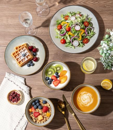 Image of GBHOME Dinnerware Sets for 4, 12 Pieces Ceramic Plates and Bowls Set