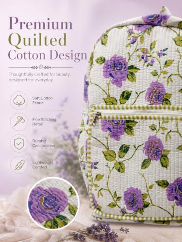 Image of Doraya Cotton Quilted Unisex Backpack Hand Block Floral Printed Design Stylish Eco-Friendly Bag for School, Travel, and Everyday Adventures