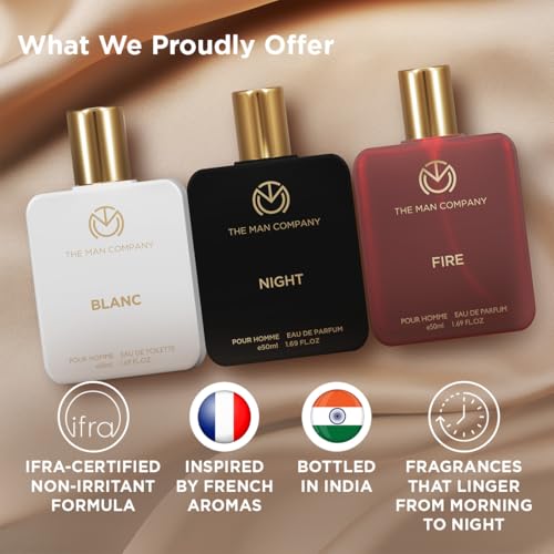 Image of The Man Company Fire, Night and Blanc Perfume for Man - 50ml, Set of 3 (2 EDP + 1 EDT) Fragrances | Premium Luxury Long-Lasting Fragrance | Gift for Him | Perfume gift for friend | Valentine Gift Set For Man