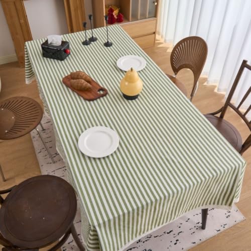 Nappe rectangulaire 140x220 cm verte en coton-polyester rayé - 6