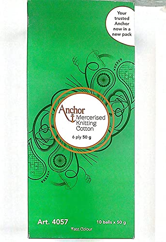 Image of Anchor Mercerised Premium Knitting Crochet Cotton Thread Yarn Balls for Knitting, Weaving, Embroidery and Craft Making Fast Color (Pack of 2 Rolls) (Shade no. 1325)