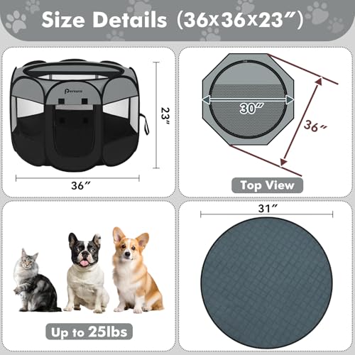 Image of Dog Cat Playpen Indoor Outdoor for Puppy Pet Dog Cat Recovery After Surgery | Dog Tent Crates Cage Indoor /Outdoor, Portable Pop Up Kennel with Carrying Case for Travel (Dark Grey with Pad, Medium)