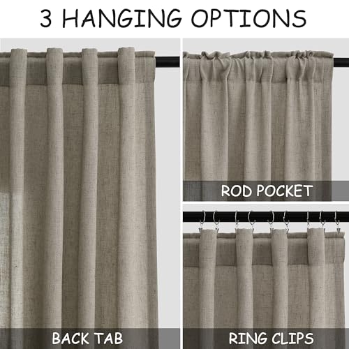 Image of Mocha Linen Curtains 90 Inch Length 2 Panels Set for Living Room Rod Pocket Back Tab Window Drapes Light Filtering Modern Farmhouse Curtain 90 Inches Long for Dining Room Bedroom Nursery 52x90
