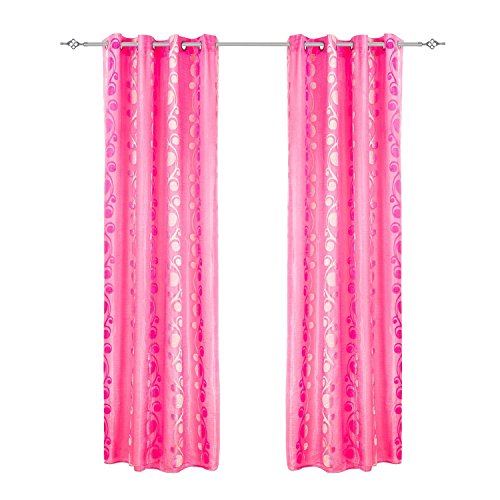 MercuryTextil Cortinas Doble Visillos, 2 Piezas de 150x260cm (Gasa + Forro Cosido) con Ollados Mates, Bordado Jacquard Decorativo para Ventanas de Salón Habitación Dormitorio de Hogar, Rosa