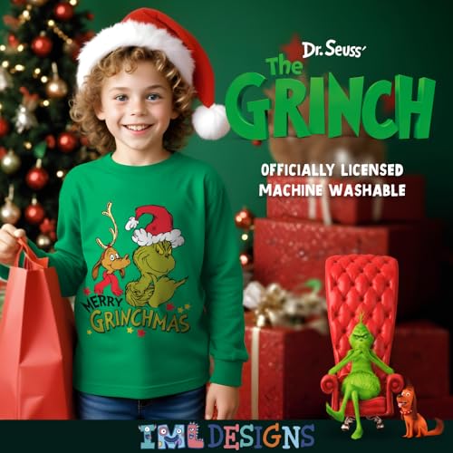 Dr. Seuss The Grinch Boy's Christmas T-Shirt - Crewneck Pullover Long Sleeve Holiday Tee for Kids3