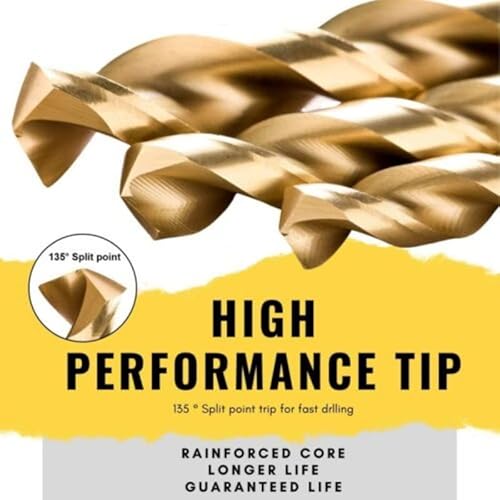 99 Pcs Titanium Coated Drill Bit Set With Case, 135 Degree Tip Hss Drill Bits Kit For Steel, Aluminum, Copper, Soft Alloy Steel, Wood, Plastic Size From 1/16" To 3/8" #TOP4