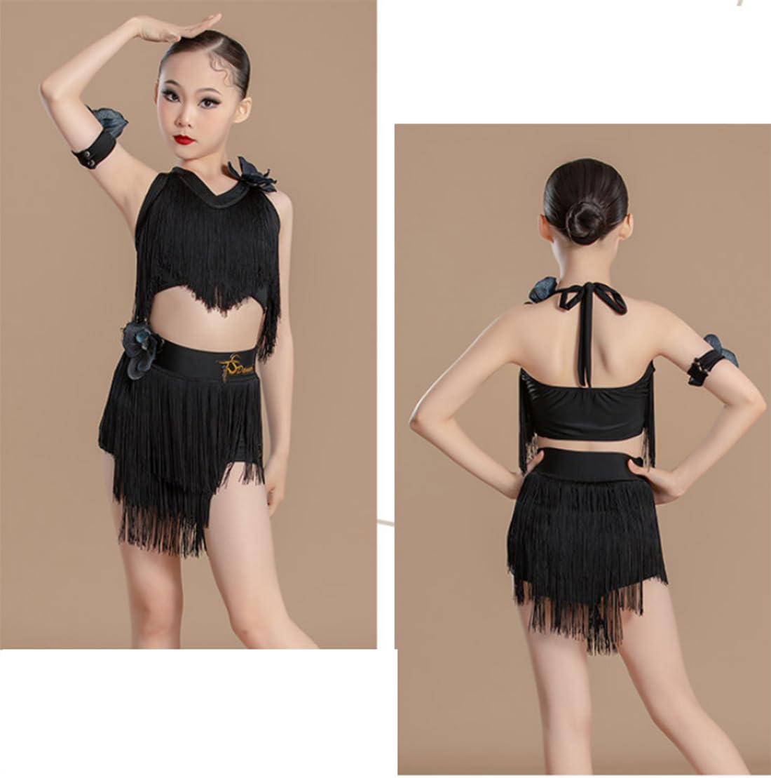 Abito da Ballo Latino con Nappe per Bambine Gonna da Tango/Ballo da Sala per Bambini Ideale per Feste Salsa Cha-Cha Allenamento E Spettacolo(170Cm)