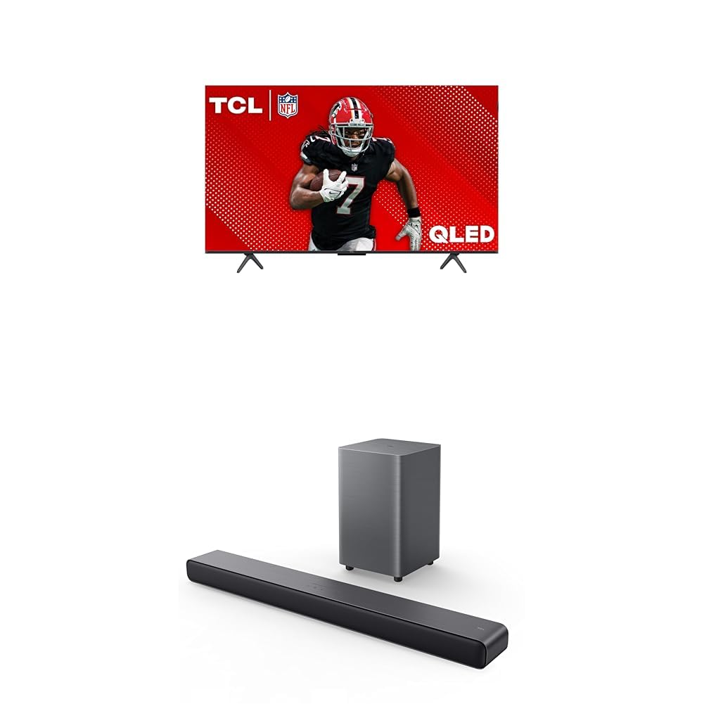 TCL 50-Inch Q65 QLED 4K UHD Smart TV with Google TV (50Q651G, 2024 Model) S55H S Class 2.1 Channel Sound Bar with Dolby Atmos