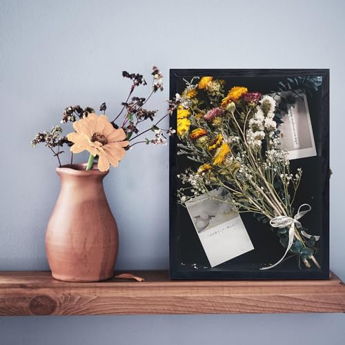 Image of Shadow Box Frame with Removable Shelves, Black 12x16 Deep Memory Box Display Case for Keepsake Collectibles, Coins Military Medals Pins Wedding Flowers