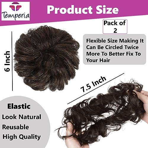 Image of TEMPERIA Hair Accessories For Women Stylish - Juda Hair Buns - Messy Bun Hair Extension - Artificial Fake Donuts Maker Scrunchies - With Elastic Rubber band - Natural Brown - 2 Pc - (25GR)