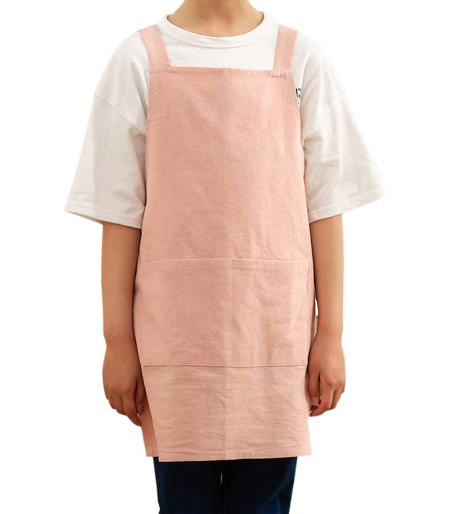 Kids Cotton Cross Back Aprons Children Chef Pure Child Apron with 2 Pockets for Baking Painting Cooking